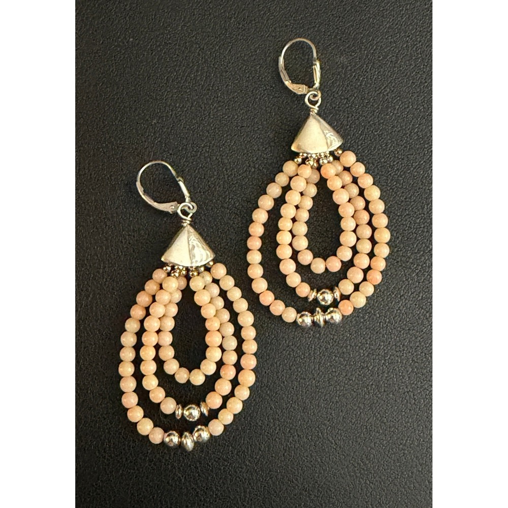 Jay King Earrings Pink Coral Sterling Silver Dangle 925 DTR
